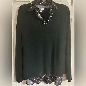 Croft & Barrow 1X Black Sweater with black and white polka dots undershirt